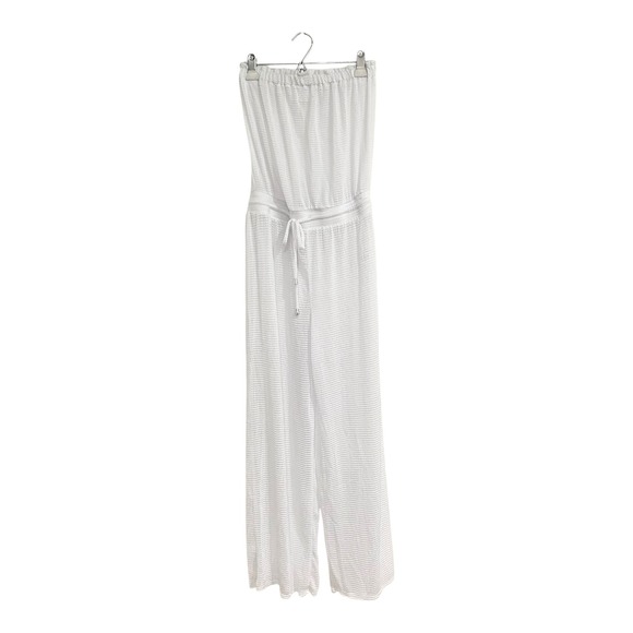 Dotti Pants - Dotti Womens S White Strapless Mesh Wide Leg Jumpsuit Beach Cover Up Sheer